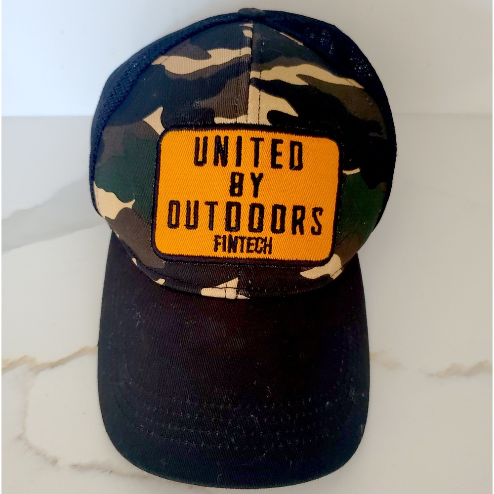 United By Outdoors FinTech  Camo Black Mesh Trucker Baseball Snap Back Hat Cap
